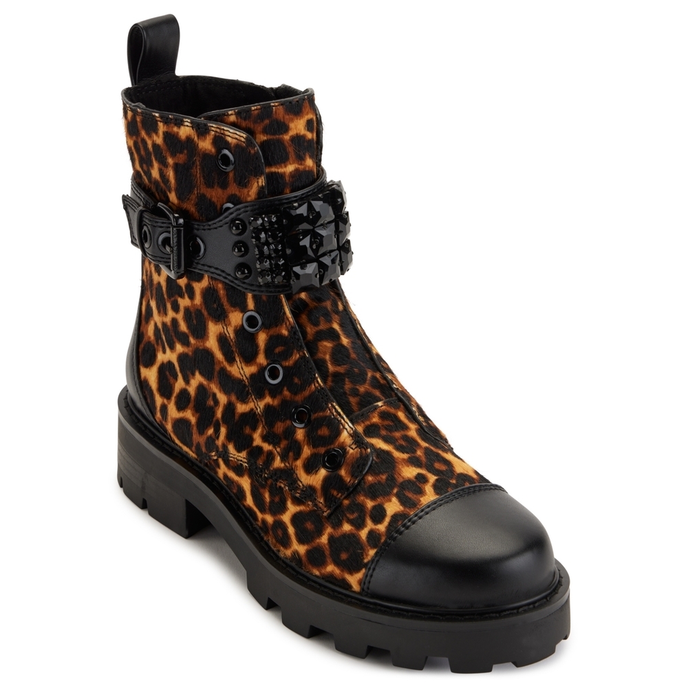 Karl Lagerfield Paris Women's Maeva Buckled Combat Booties, Natural, 6